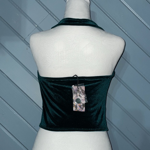 Cider button up emerald green velvet halter waistcoat top - Picture 4 of 5